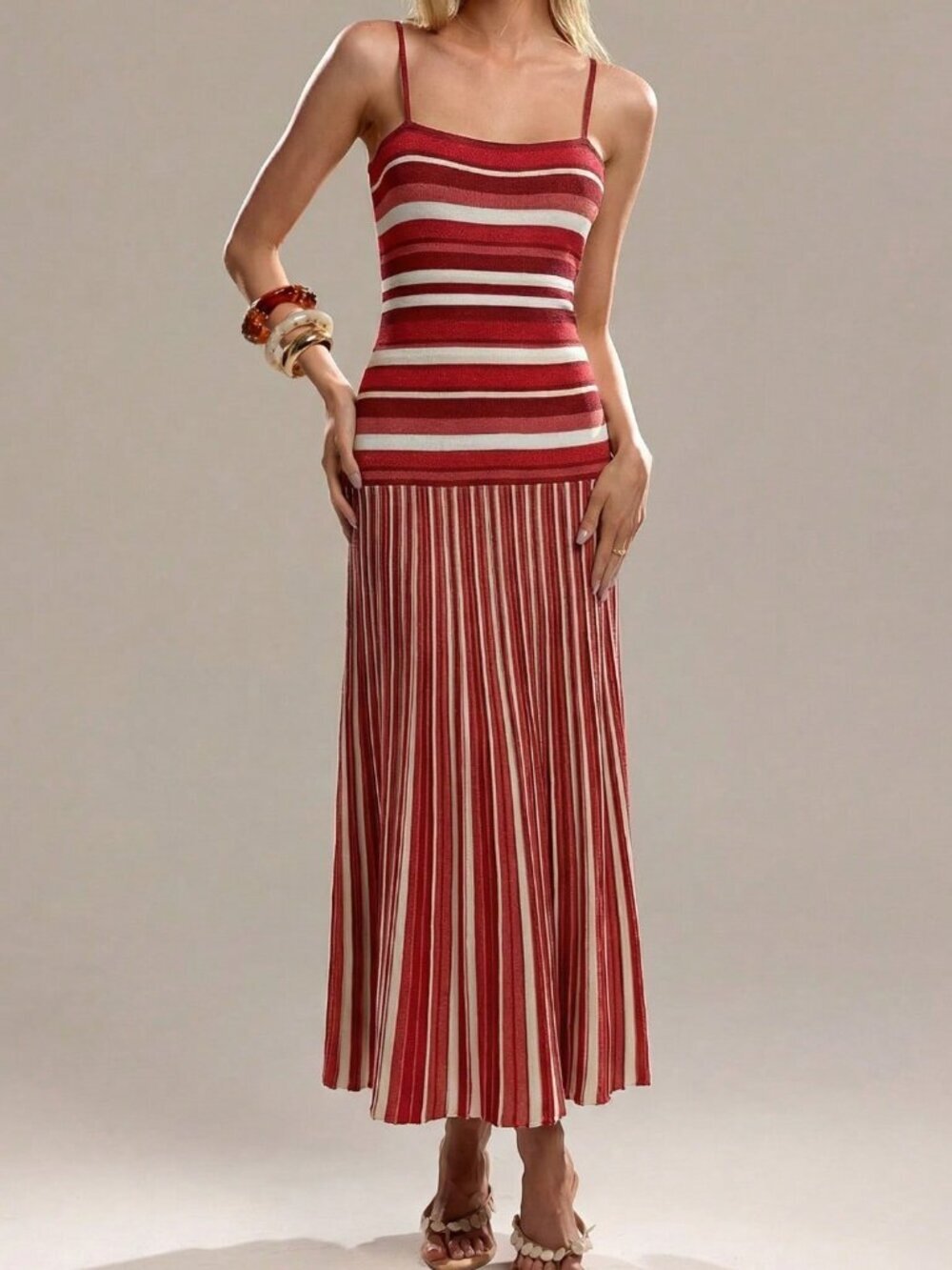 Red Casual Women's Striped Elegant Camisole Dress